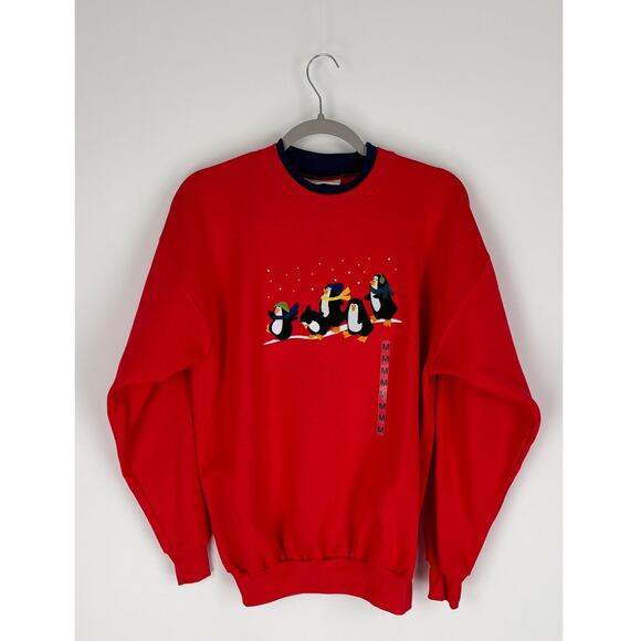 MCCC Sportswear Christmas Penguin Sweatshirt Womens Medium Red New Long Sleeve - Picture 1 of 7